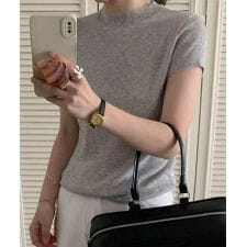【aimoha】バックボタンデザイン半袖ハイネックトップス