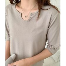 【aimoha】ボタン付きネック七分袖カットソー