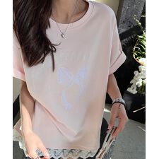 【aimoha】立体リボンモチーフプリントTシャツ