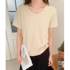 【aimoha】デイリーコットン混VネックTシャツ