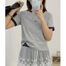 リボン刺繍カラーブロックTシャツ