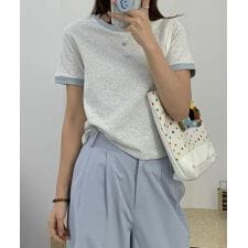 リボン刺繍カラーブロックTシャツ