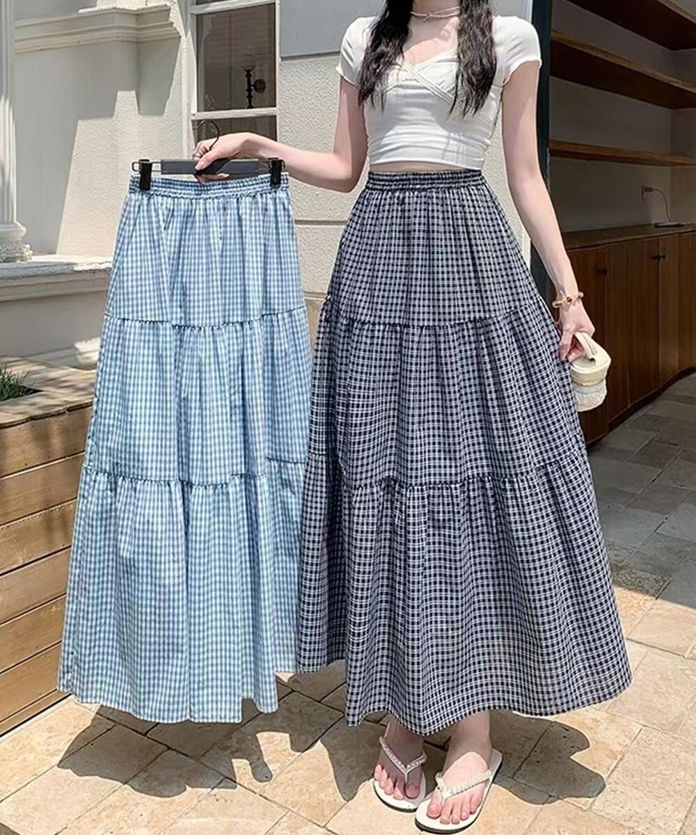 MONOHA チェック柄 ティアードスカート MONOHA チェック柄 ティアード