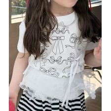 【aimoha-KIDS-】リボン付き　キッズプリントTシャツ