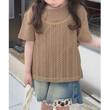 【aimoha-KIDS-】キッズ　メッシュタンクトップ＋リブTシャツ　セット