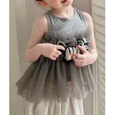 【aimoha-KIDS-】チュールフリル付きノースリーブ