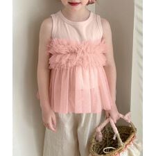 【aimoha-KIDS-】チュールフリル付きノースリーブ