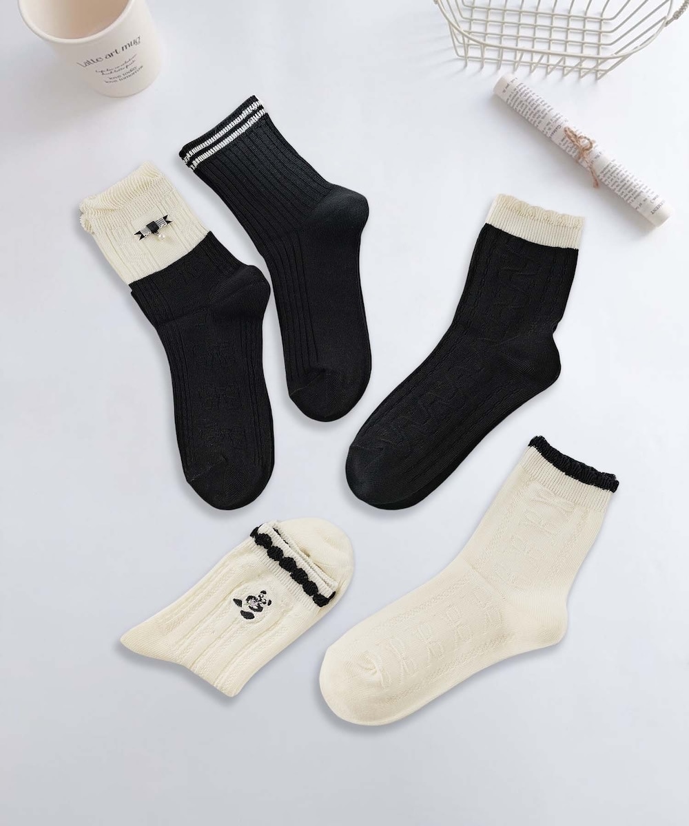 【MOSOX】ガーリー配色デザインコットン混ソックス