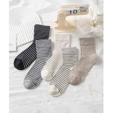 【MOSOX】細ボーダーデザインシルク混ソックス ５足組