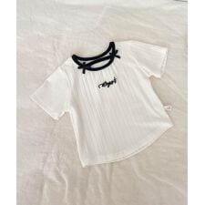 【aimoha-KIDS-】リボンネックリブTシャツ