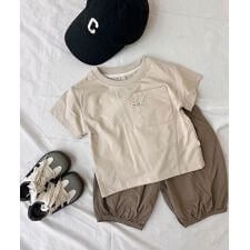 【aimoha-KIDS-】シンプルポケットTシャツ＆バルーンパンツセット