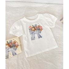 【aimoha-KIDS-】キッズ フラワープリントTシャツ