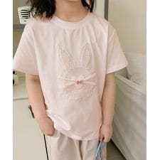 【aimoha-KIDS-】キッズ　立体刺繍　ラビットTシャツ