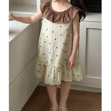 【aimoha-KIDS-】キッズフレンチドット襟フリルワンピース