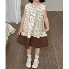 【aimoha-KIDS-】バックリボン　キッズノースリーブ花柄ワンピ