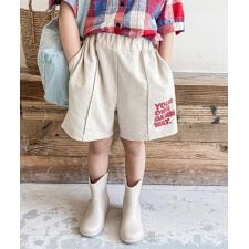 【aimoha-KIDS-】韓国子供服　センタープレス英字プリントハーフパンツ