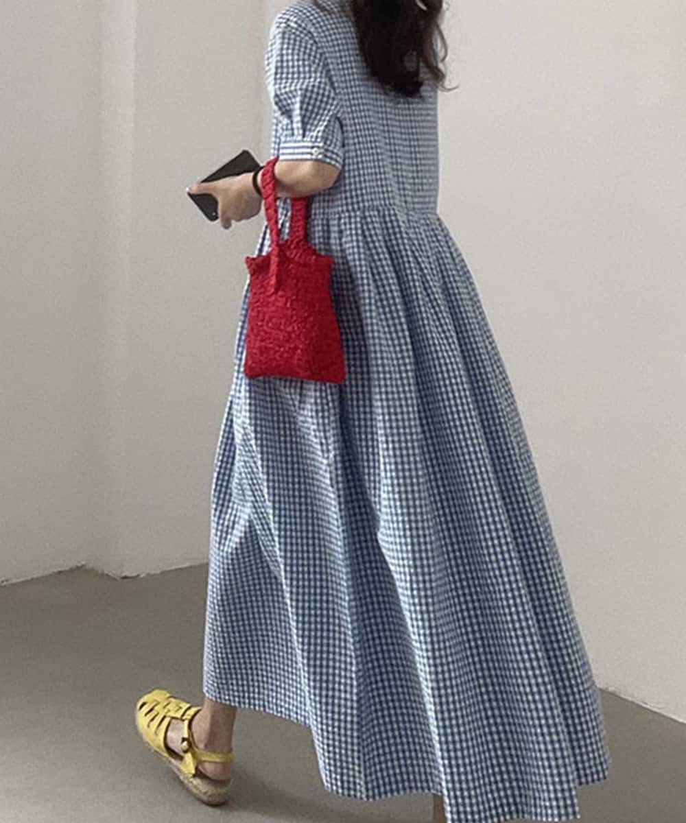 チェック柄ロングワンピース