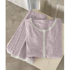 半袖シャツ+ハーフパンツ レース付きルームウェアセット