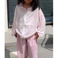 【aimoha-KIDS-】薄手ボーダージップアップパーカー