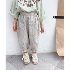 【aimoha-KIDS-】キッズ万能ボトム ストライプ柄テーパード ロングパンツ