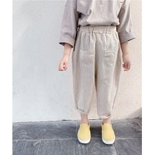 【aimoha-KIDS-】キッズ万能ボトム ストライプ柄テーパード ロングパンツ