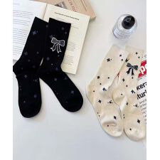 【MOSOX】リボンモチーフデザインリブクルーソックス