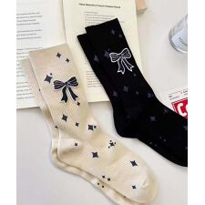 【MOSOX】リボンモチーフデザインリブクルーソックス
