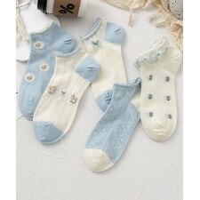 【MOSOX】ガーリー刺繍デザインコットン混アンクルソックス 5足セット