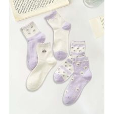 【MOSOX】ガーリー刺繍デザインコットン混ソックス 5足セット