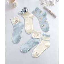 【MOSOX】ガーリーデザイン刺繍入りコットン混ソックス