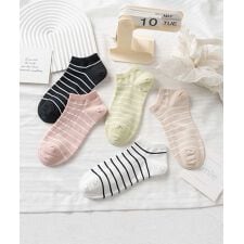 【MOSOX】ボーダー柄コットンブレンドアンクルソックス6足セット