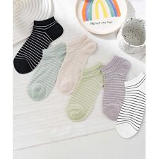 【MOSOX】シルク混細ボーダーアンクルソックス6足セット