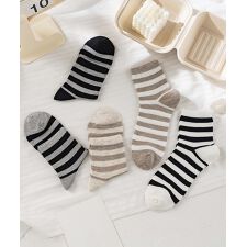 【MOSOX】ボーダーデザインシルク混ソックス5足セット