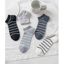 【MOSOX】ボーダーデザインレーヨン混アンクルソックス5足セット