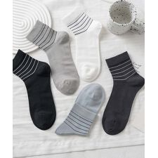 【MOSOX】ボーダーデザインレーヨン混ソックス5足セット