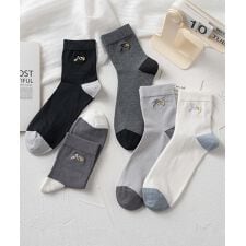 【MOSOX】ワンポイント刺繍コットンブレンドソックス5足セット