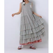 ノースリーブ`小花柄ティアードワンピース