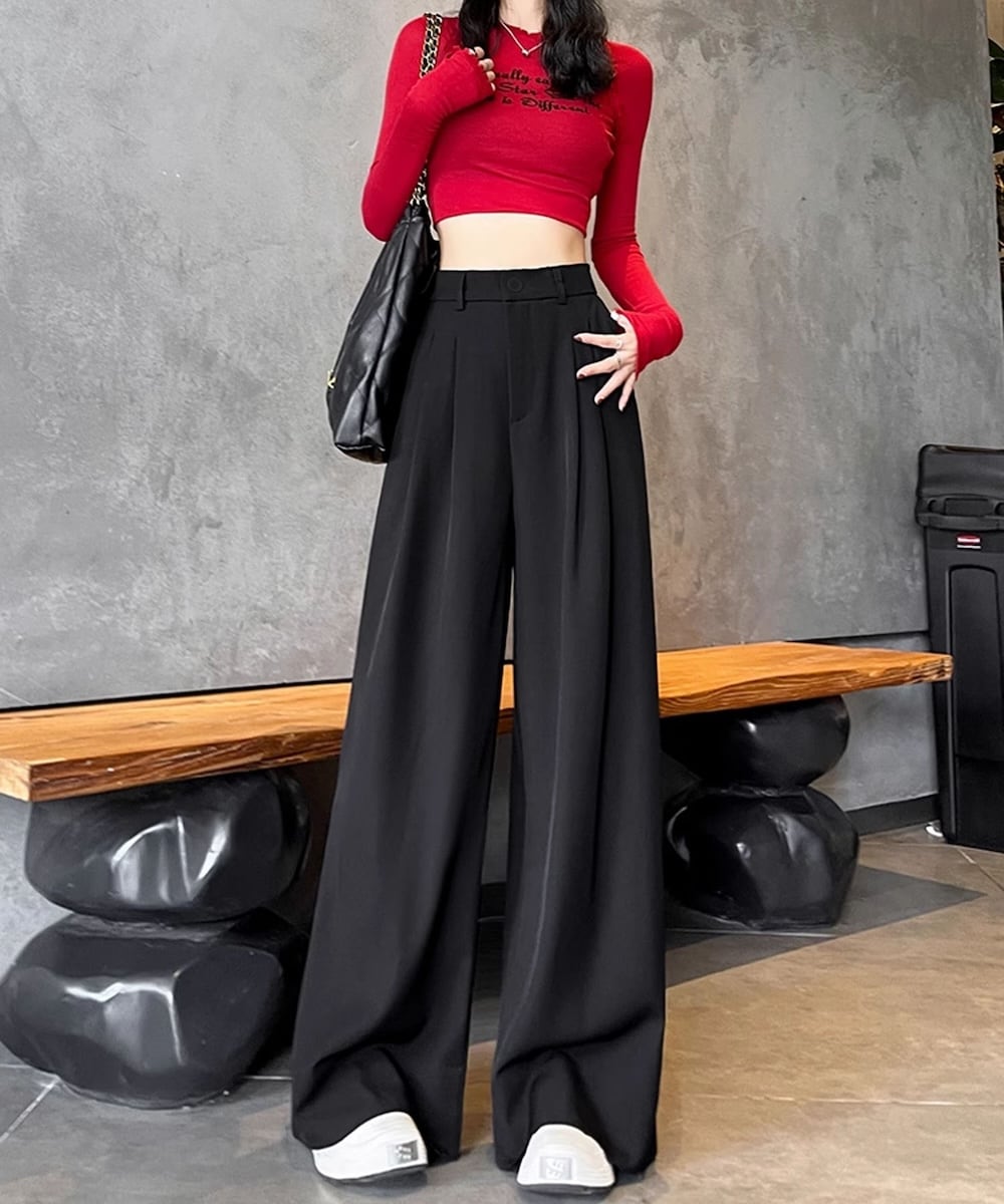 ハイウエストタックワイドパンツ