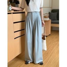 【aimoha】ハイウエストデザインタックスラックス