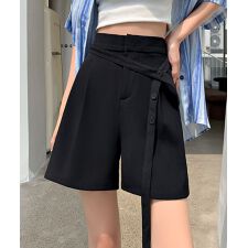ボタンリボンベルト付き タックショートパンツ