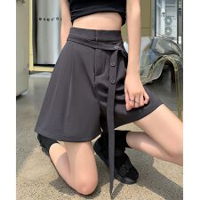 ボタンリボンベルト付き タックショートパンツ