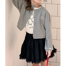 【aimoha-KIDS-】キッズ　リブ編み刺繍カーディガン