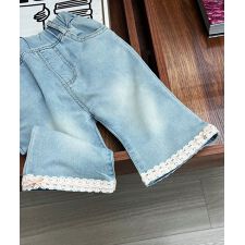 【aimoha-KIDS-】リボンレースフレアデニムパンツ
