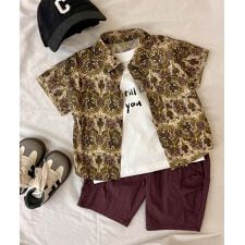 【aimoha-KIDS-】エスニック柄半袖シャツ