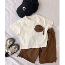 【aimoha-KIDS-】ポケットデザインTシャツ＆アクティブパンツセット