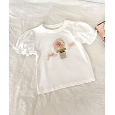 【aimoha-KIDS-】フラワー立体刺繍Tシャツ