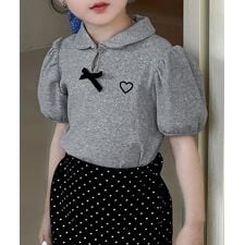 【-aimoha-KIDS-】キッズ　リボン付きパフスリーブポロシャツ