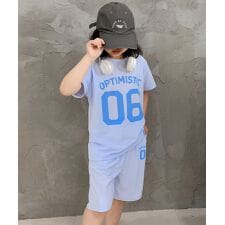 【aimoha-KIDS-】キッズ　ナンバーロゴTシャツ＋ハーフパンツセット