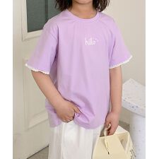 【aimoha-KIDS-】キッズ　袖裾レースTシャツ
