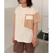 【aimoha-KIDS-】キッズ　配色プリントTシャツ
